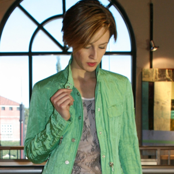 Marc Aurel Jackets & Blazers - Silk Marc Aurel Green Zip Up Jacket